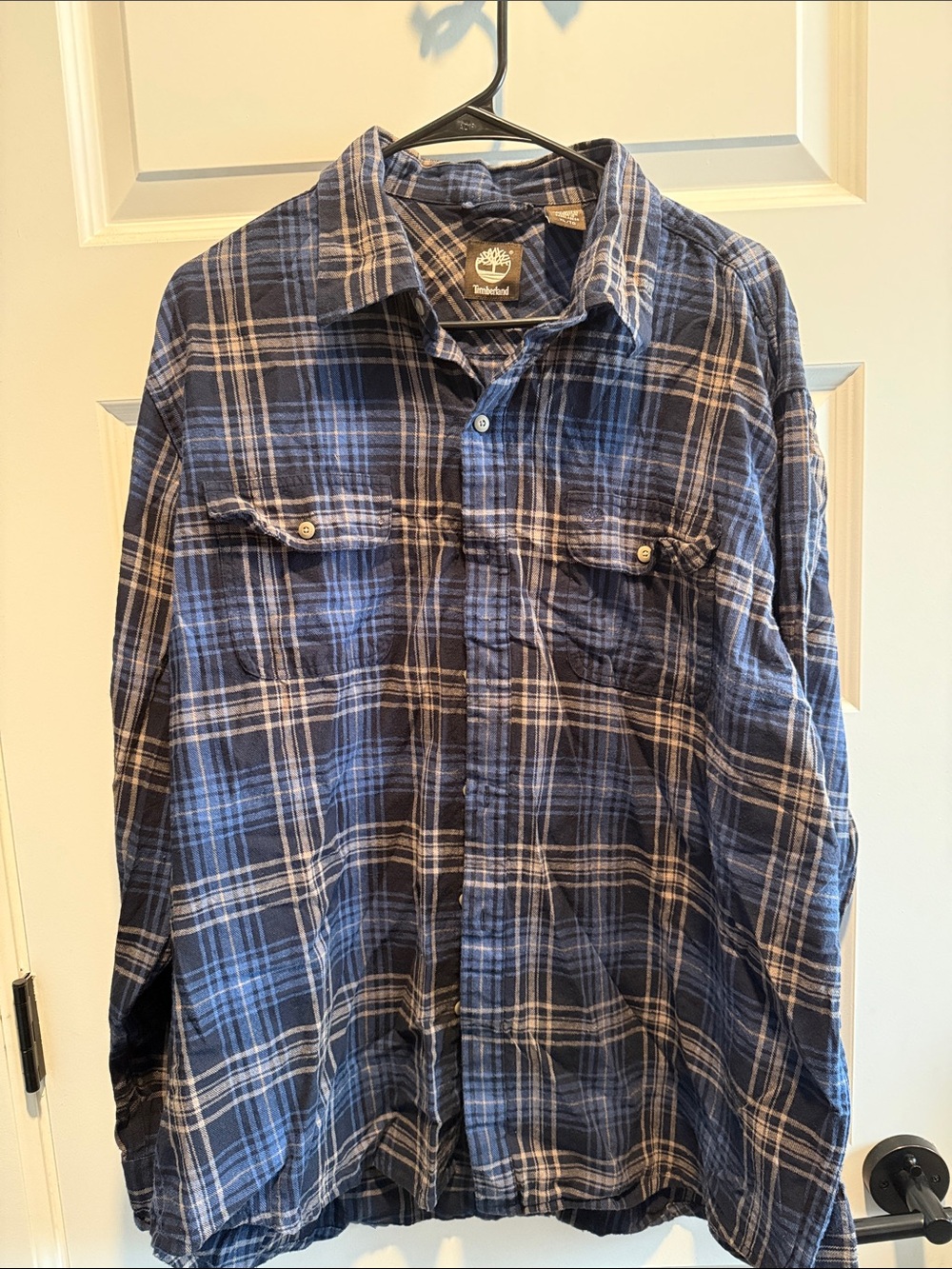 Timberland Men's Navy and White Plaid Button-Down Shirt